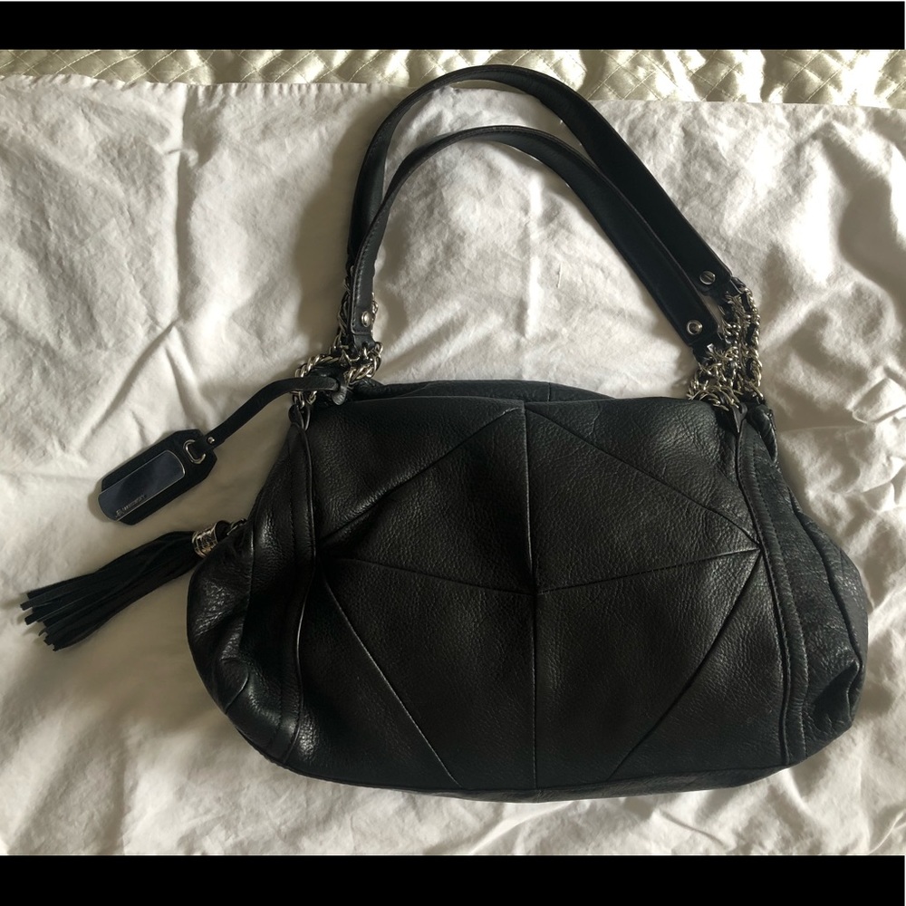 Black leather handbag